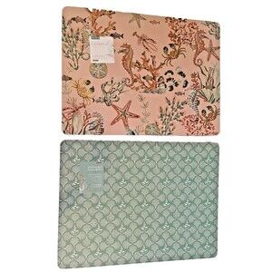 Envogue Cork Placemats Set Of 4 Pink Teal Reversible Starfish Seahorse 12x16